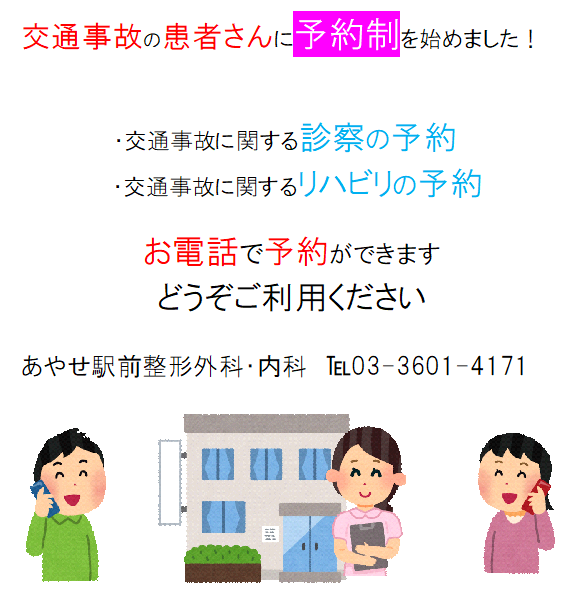 交通事故治療 予約制始めました あやせ駅前整形外科 内科公式ページ 足立区 綾瀬 交通事故治療 巻き爪治療 リハビリ