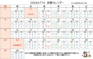 11月 インフルエンザワクチン カレンダー